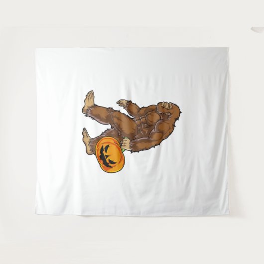 Tenture Bigfoot Sasquatch portant un T-shirt Citrouille ef (Devant (Horizontal))