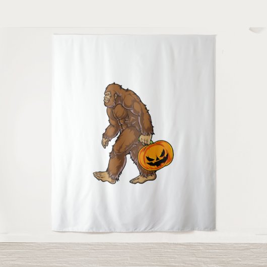 Tenture Bigfoot Sasquatch portant un T-shirt Citrouille ef (Devant)