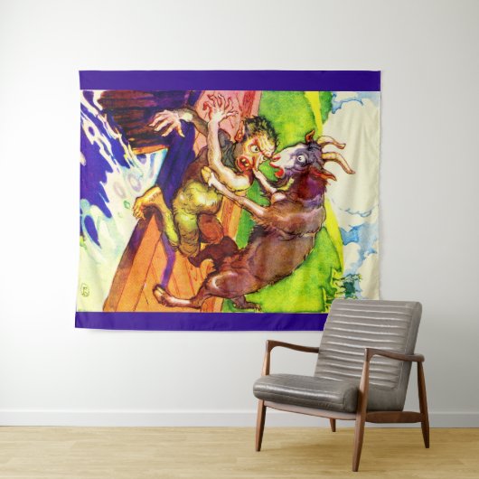 Tenture billy chèvre gruff et troll (En situation (horizontale))