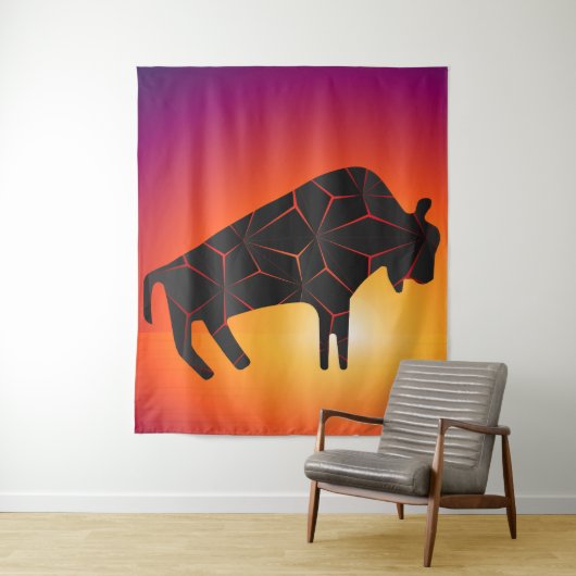 Tenture Bison de feu des animaux préhistoriques (En situation)