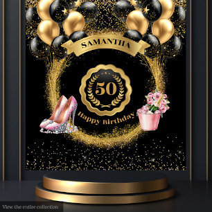 Tenture Black Balloons Gold Parties scintillant 50e Annive