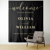 Tenture Black Butter Yellow Wedding Welcome Sign Backdrop (En situation)