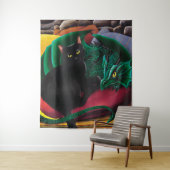 Tenture Black Cat Green Dragon (En situation)