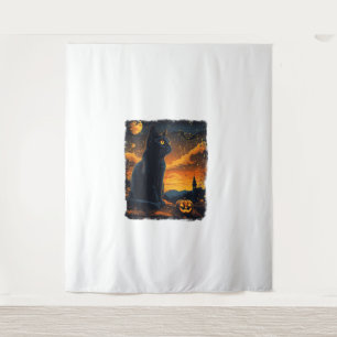 Tenture Black Cat Starry Nuit Van Gogh Citrouilles Bats Ha