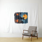 Tenture Black Cat Starry Nuit Van Gogh Citrouilles Bats Ha (En situation (horizontale))