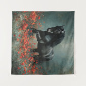 Tenture Black Friesian Stallion Red Poppies (Devant (Horizontal))