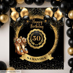 Tenture Black Gold Chic 50th Birthday Party fond<br><div class="desc">✨ Célébrez dans un vrai glamour avec cette Gold High Heels 50th Birthday Backdrop, conçu en noir et or chic avec ballons de parties scintillant et des accents scintillants. Parfait comme décor de stand de photos de fête, bannière de table de desserts ou décor de mur élégant, ce design ajoute...</div>