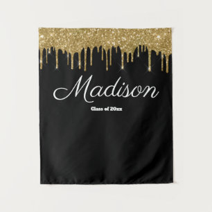 Tenture Black Gold Graduation Party Backdrop Class de 2023