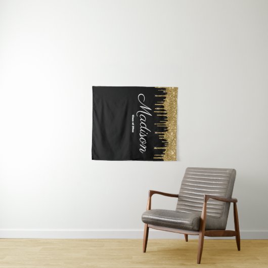 Tenture Black Gold Graduation Party Backdrop Class de 2023 (En situation (horizontale))