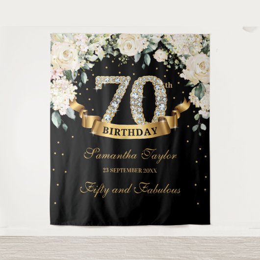 Tenture Black Gold Green Floral 70e anniversaire fond (Devant)