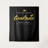 Tenture Black & Gold Moderne Brush Script Graduation Party (Devant)