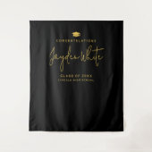 Tenture Black & Gold Simple Modern Script Nom Grad Party (Devant)
