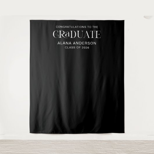 Tenture Black Graduation Party Modern Backdrop with Name (Devant)