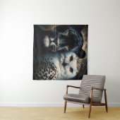 Tenture Black Jaguar and Snowy Owl Painting (En situation (horizontale))