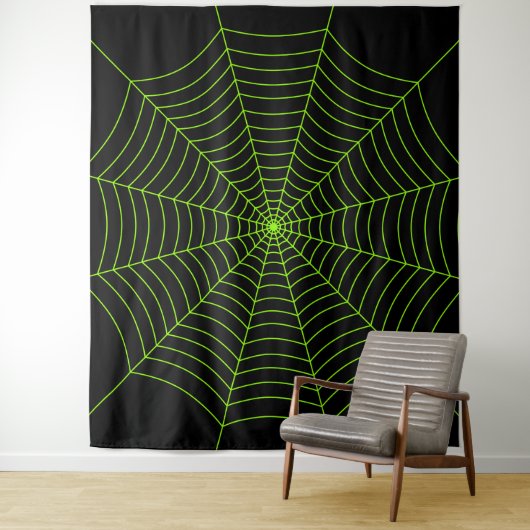 Tenture Black neon vert toile d'araignée Halloween motif (En situation)