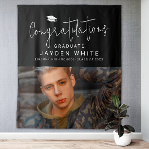 Tenture Black Simple Modern Script Photo Graduation Party