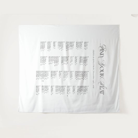 Tenture Black & White Wedding Seating Chart Fabric  (Devant (Horizontal))