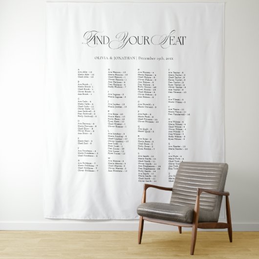 Tenture Black & White Wedding Seating Chart Fabric  (En situation)