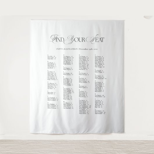 Tenture Black & White Wedding Seating Chart Fabric  (Devant)