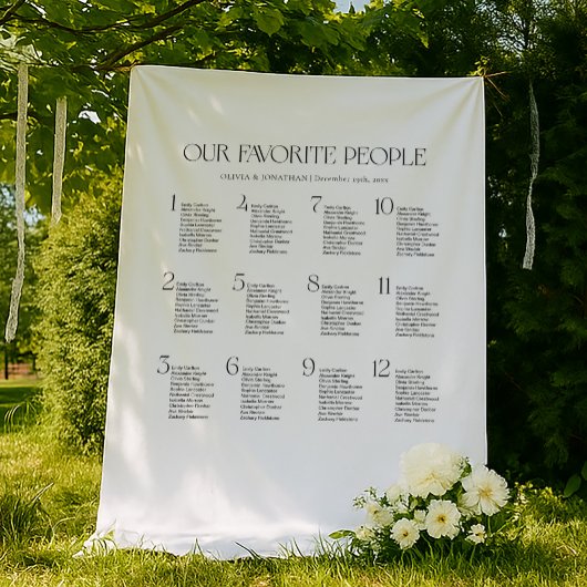 Tenture Black & White Wedding Seating Chart Fabric