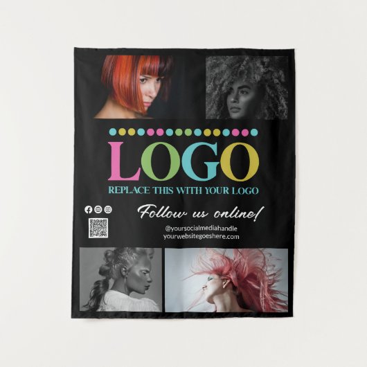 Tenture Black Your Logo Photos QR Code Social Media Promo (Devant)