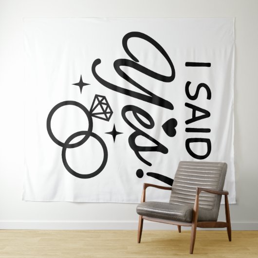 Tenture Blanc et Noir J'ai dit Oui (En situation (horizontale))