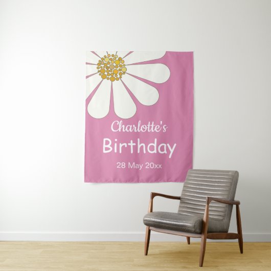 Tenture Blanc Retro Moderne Fleur de Daisy Anniversaire Pe (En situation)