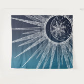 Tenture Blanc Sun Moon Mandala Blue Gradient Design (Devant (Horizontal))