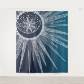 Tenture Blanc Sun Moon Mandala Blue Gradient Design (Devant)