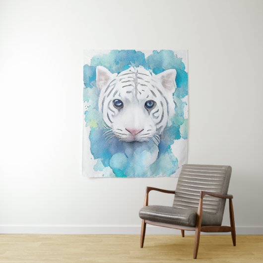 Tenture Blanc Tigre sauvage Nature Aquarelle Art (En situation)