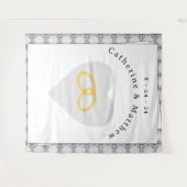 Tenture Blanche dentelle et Rose Feuille Mariage (Devant (Horizontal))