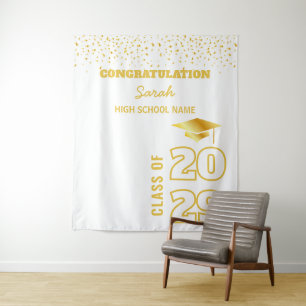 Tenture Blancs & Or Personnalisé Graduation Party Custom
