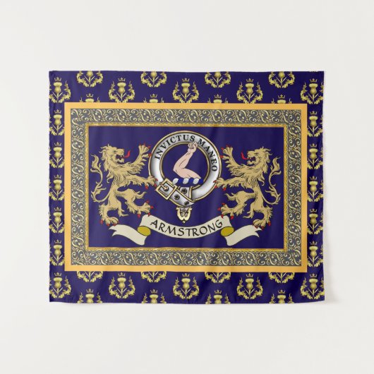 Tenture Blason de Clan Armstrong Personnalisé Bleu (Devant (Horizontal))