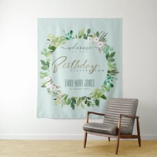 TENTURE BLEU AQUA DOUX FEUILLAGE BIENVENUE ANNIVERSAIRE AQ