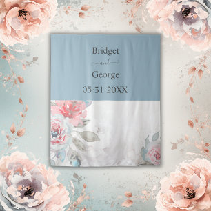 Tenture bleu aquarelle abstrait rose de pivoine mariage