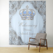 Tenture Bleu Argent Royal Baby shower Prince (En situation)