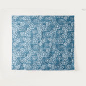 Tenture bleu avec blanc, bleu, fleurs, floral, rustique, f (Devant (Horizontal))