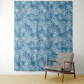 Tenture bleu avec blanc, bleu, fleurs, floral, rustique, f (En situation)