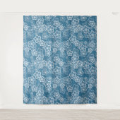 Tenture bleu avec blanc, bleu, fleurs, floral, rustique, f (Devant)