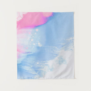 Tenture Bleu blanc et rose abstrait