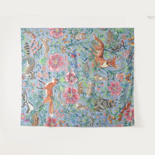 Tenture Bleu clair Bois animal renard renard lapin grand (Devant (Horizontal))