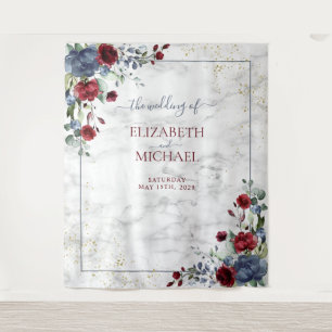 Tenture Bleu clair Bourgogne Floral Mariage or