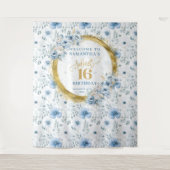 Tenture Bleu clair classique Sweet Sixteen paillettes doré (Devant)