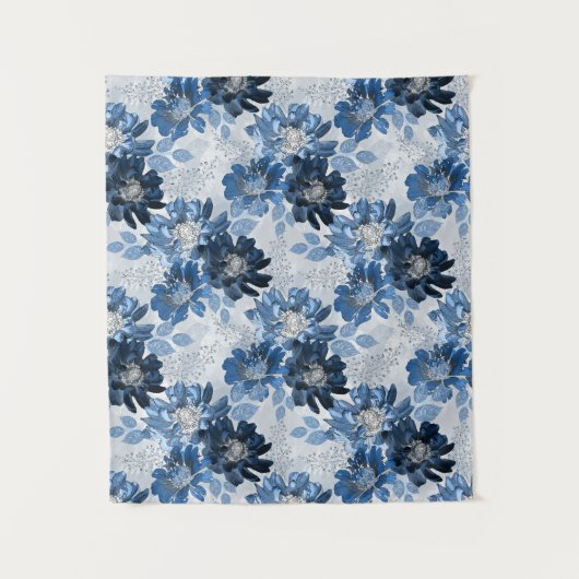 Tenture Bleu clair, fleurs bleu foncé sur gris clair (Devant)
