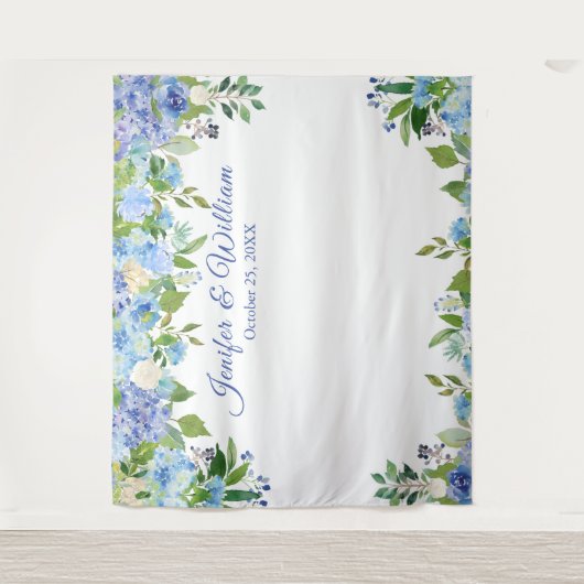 Tenture Bleu clair Hydrangeas Mariage Photo Booth fond (Devant)