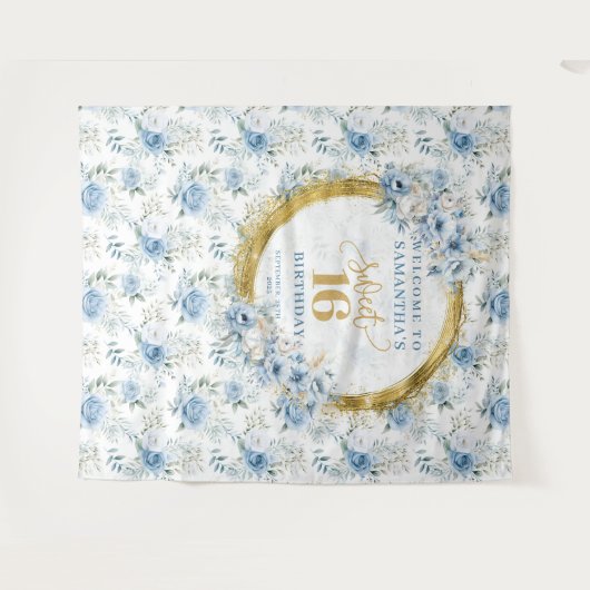 Tenture Bleu clair moderne Sweet 16 Parties scintillant or (Devant (Horizontal))