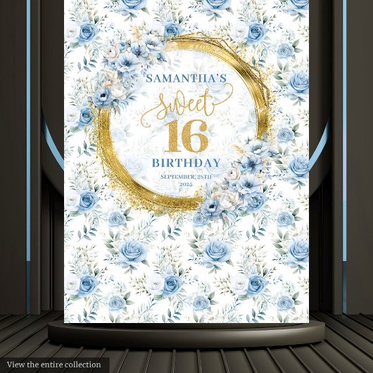 Tenture Bleu clair moderne Sweet 16 Parties scintillant or