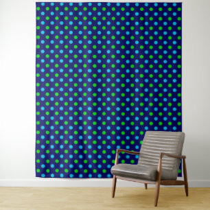 Tenture Bleu et Vert sur motif à pois bleu marine