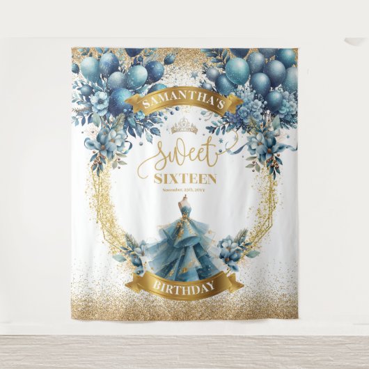 Tenture Bleu étincelant § Sweet sixteen or Anniversaire Ba (Devant)