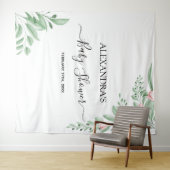 Tenture Bleu Eucalyptus Baby shower verdure fond (En situation (horizontale))